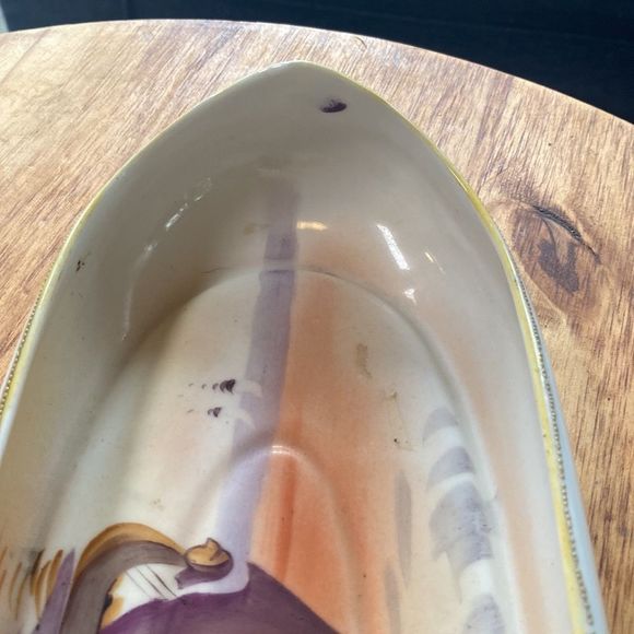 Nippon 12" Porcelain Hand Painted Canoe Shaped Dish / Tray - Picture 10 of 11